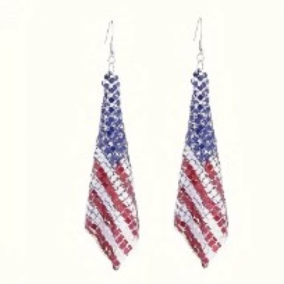 Sparkling Flag Earrings Red White Blue Dangling, Patriotic Independence Day - Picture 1 of 4